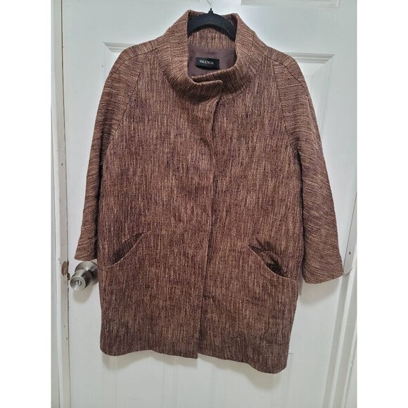 Valencia Women's Medium Brown Textured Coat With Stand Collar & Pockets - Picture 2 of 12
